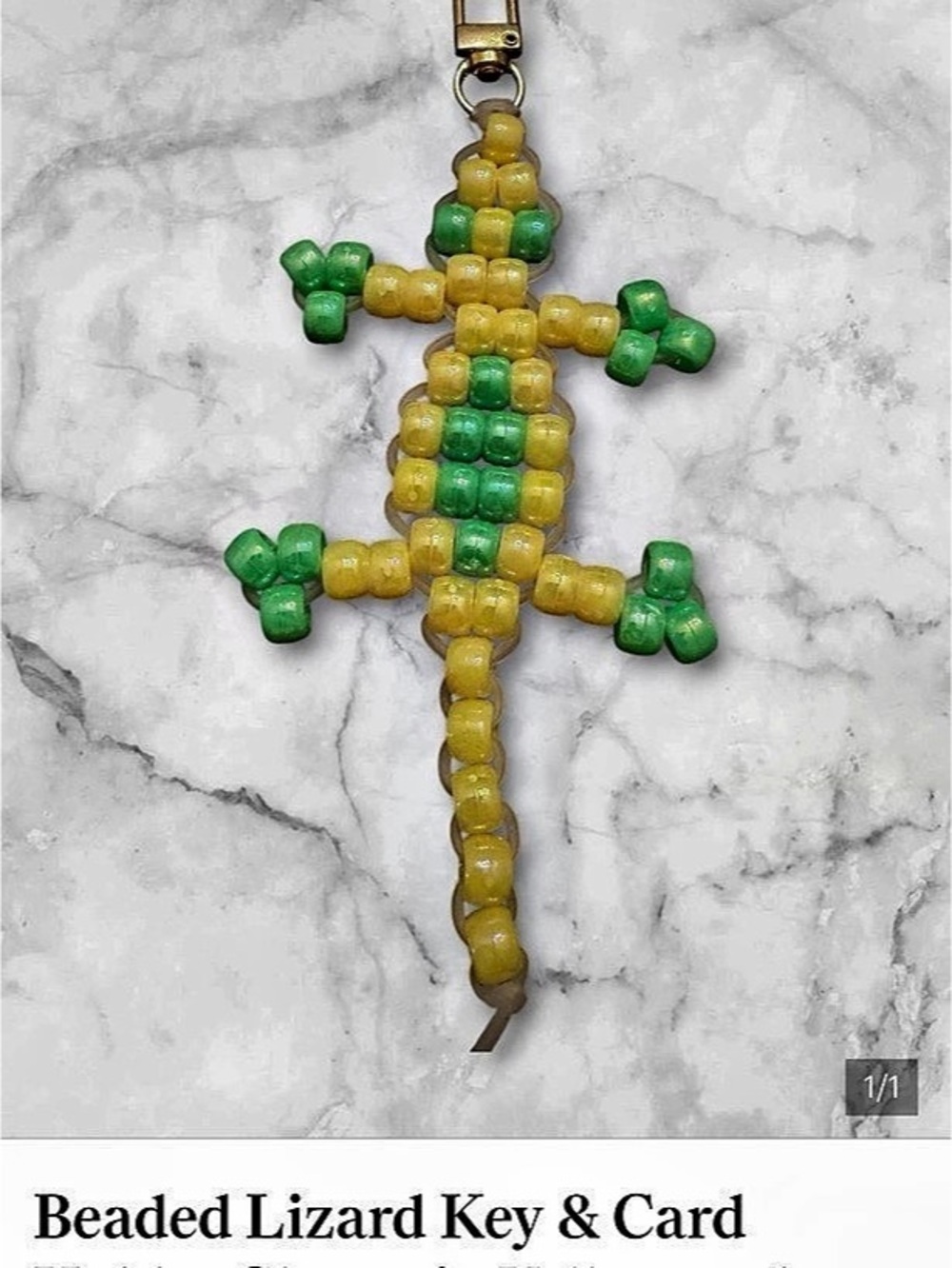 SAMPLE:  Beaded Lizard  Charm in Yellow & Green